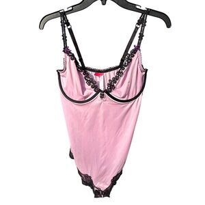 Cosmopolitan Pink Satin Lace Trim Teddy Bodysuit Women's XL